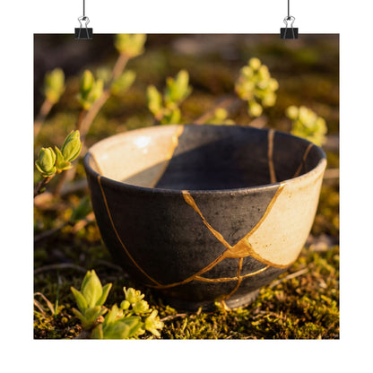 Kintsugi Broken Pottery in Golden Hour | Gold Repair Wall Art Print Art Print