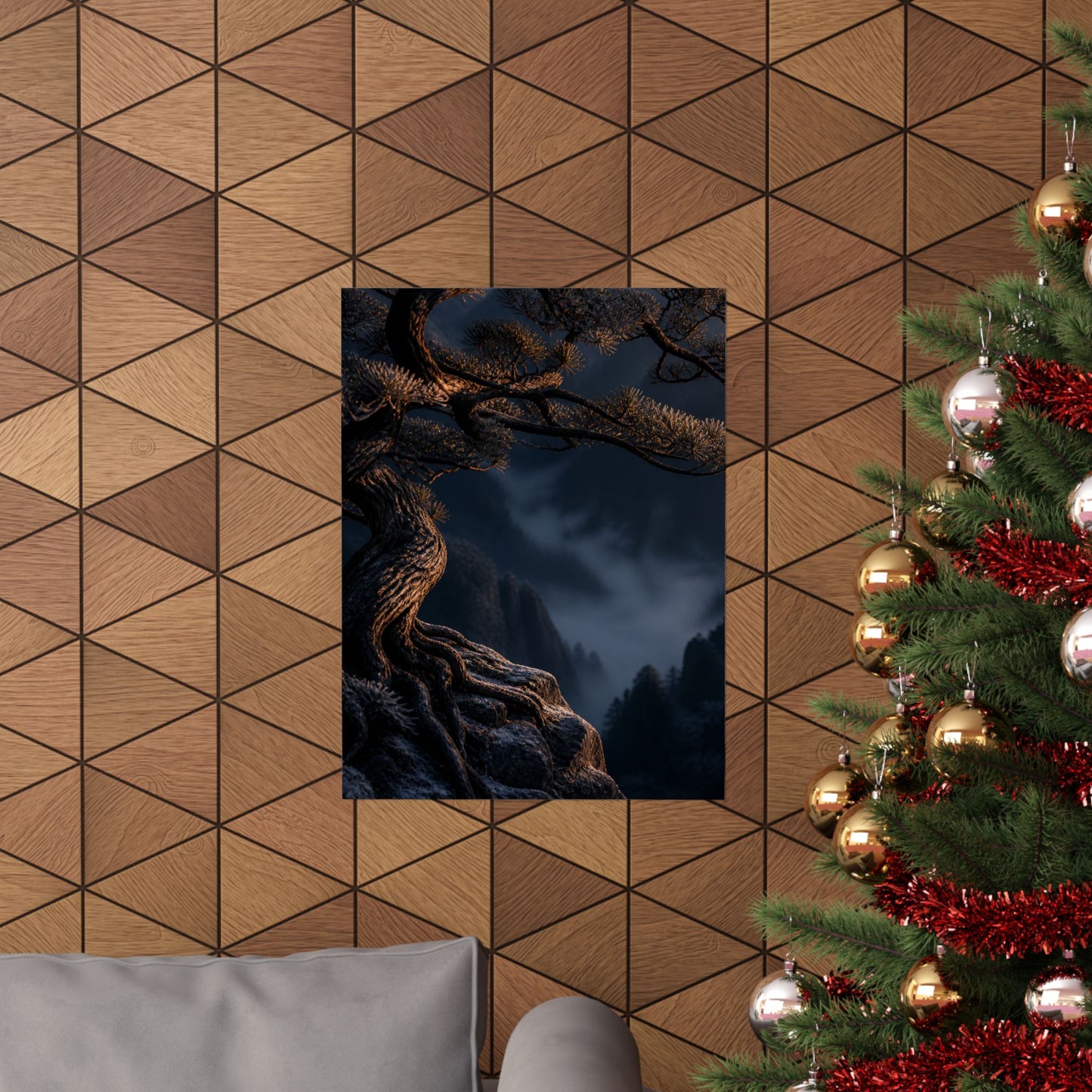 Pine Tree Shadow Zen Wall Art Print | Luxurious Dark Japandi Art