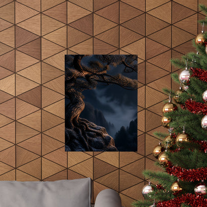 Pine Tree Shadow Zen Wall Art Print | Luxurious Dark Japandi Art
