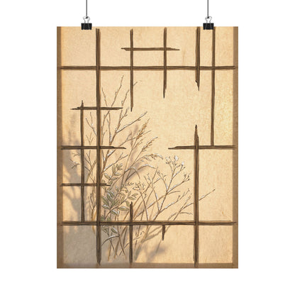 Japandi Shoji Screen in Golden Hour | Minimal Line Wall Art Print Art Print