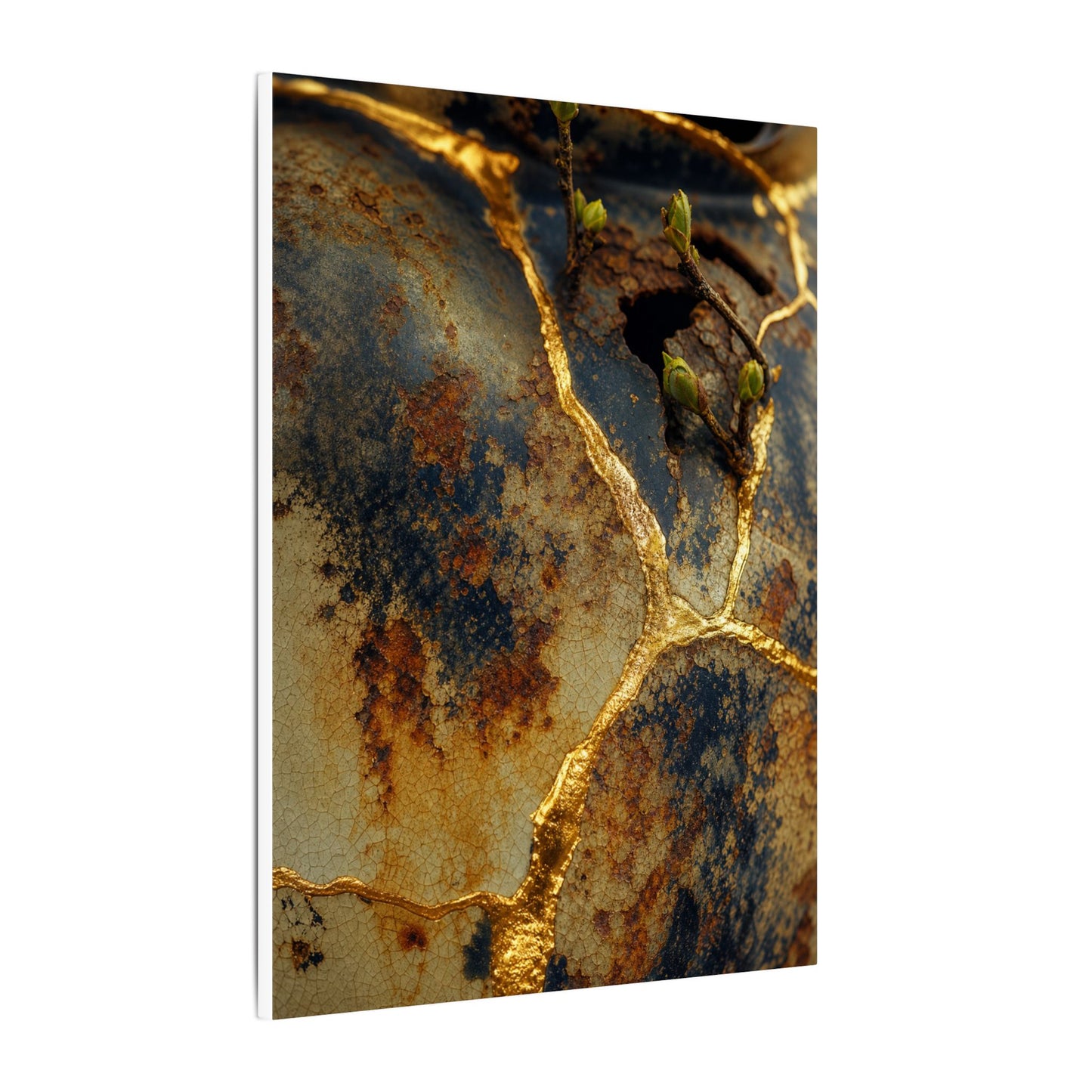 Datsuzoku Rust Patina Canvas Art - Kintsugi Crackle Gold