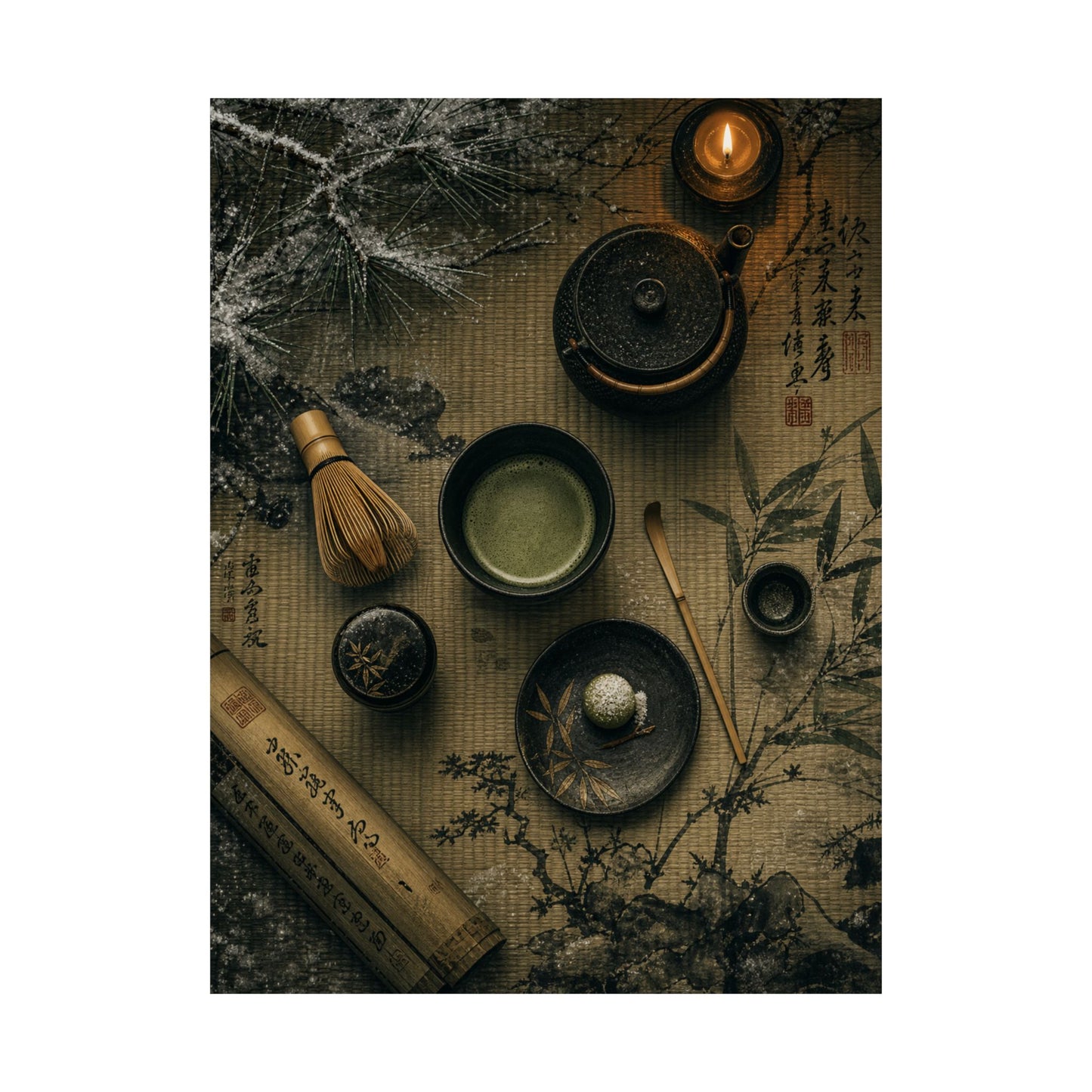 Tea Ceremony Winter Wall Art Print | Zen Calm Design