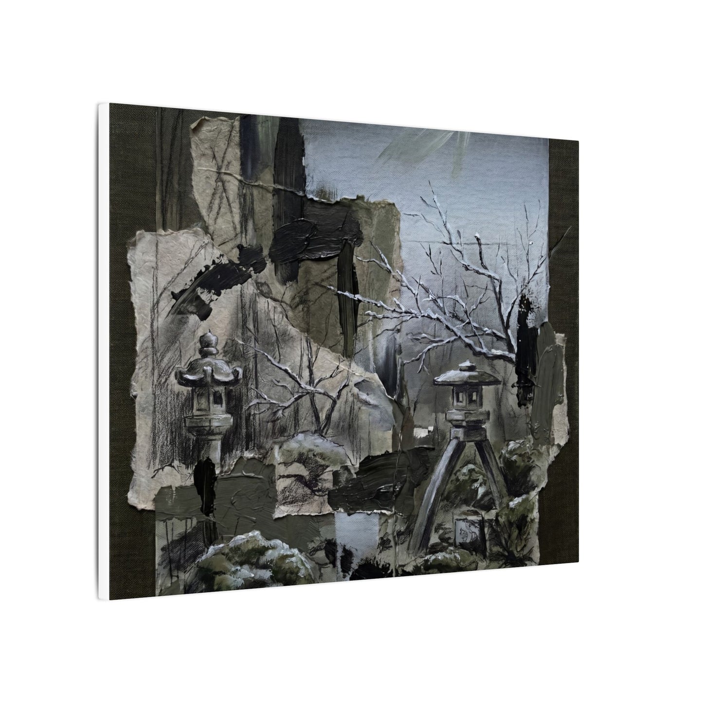 Winter Moonlit Garden Dark Texture Canvas Art | Moody Decor
