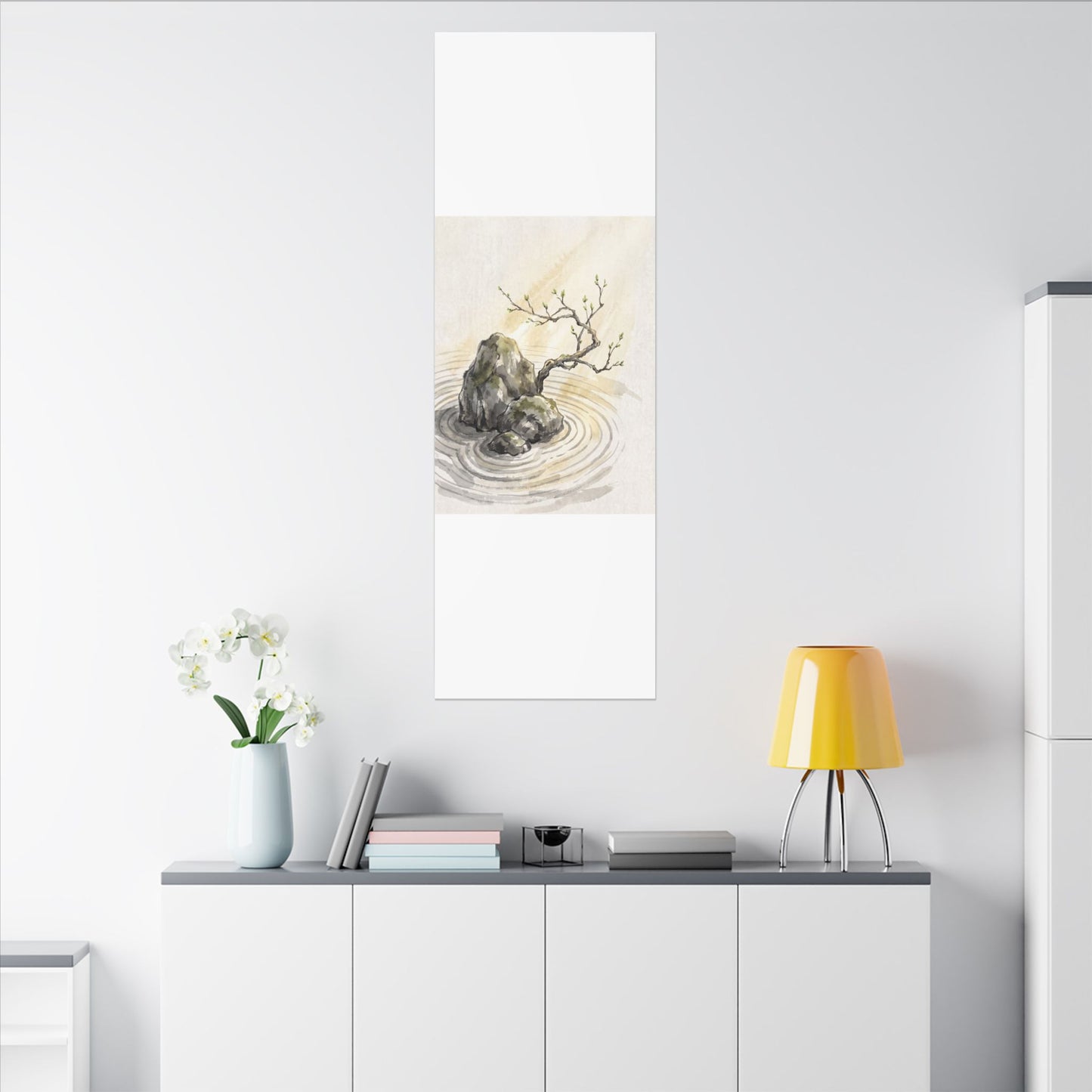 Serene Rock Garden Canvas Art - Sumi E Zen