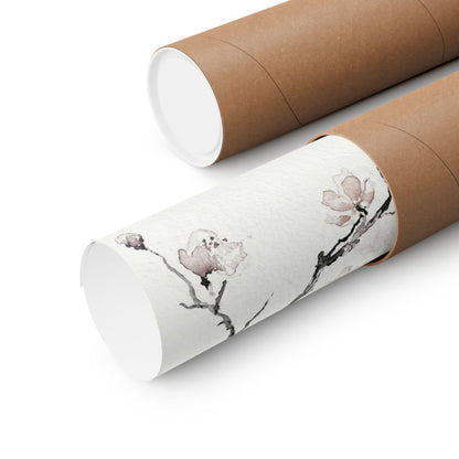 Winter Cherry Blossom Watercolor Wall Art Print | Elegant Decor