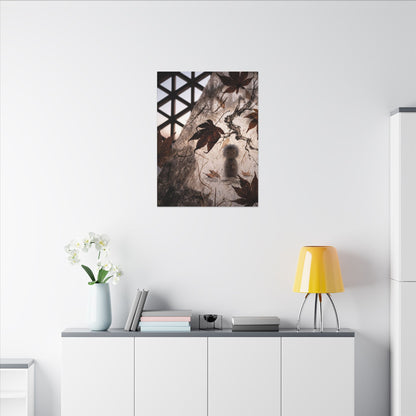 Shoji Screen Autumn Canvas Art | Dark Japandi Atmospheric Design