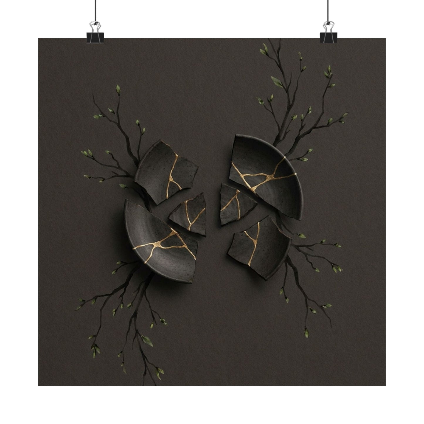 Dark Japandi Broken Pottery in Overcast | Charcoal Ink Wall Art Print