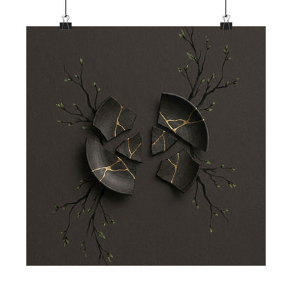 Dark Japandi Broken Pottery in Overcast | Charcoal Ink Wall Art Print