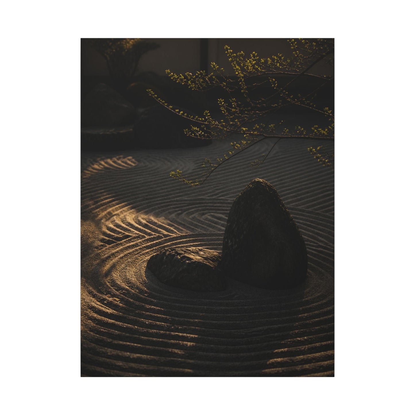 Ma Rock Garden Canvas Art - Dark Japandi Shadow Zen