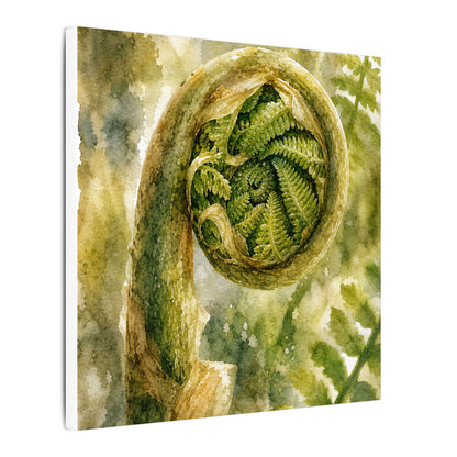 Japandi Fern Unfurling in Dappled | Watercolor Canvas Art