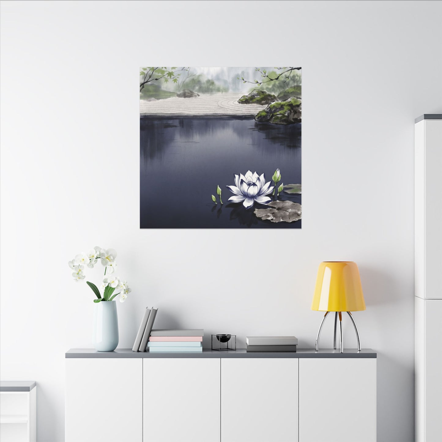Lotus Flower Karesansui Canvas Art | Tranquil Zen Art