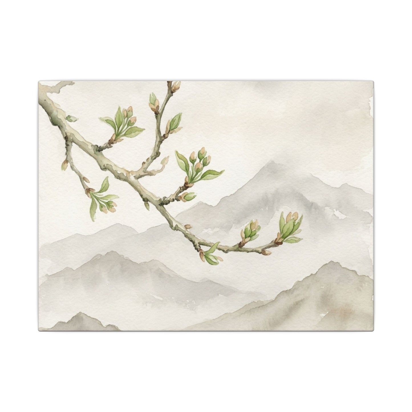 Spring Mountain Mist Watercolor Canvas Art | Cozy Decor