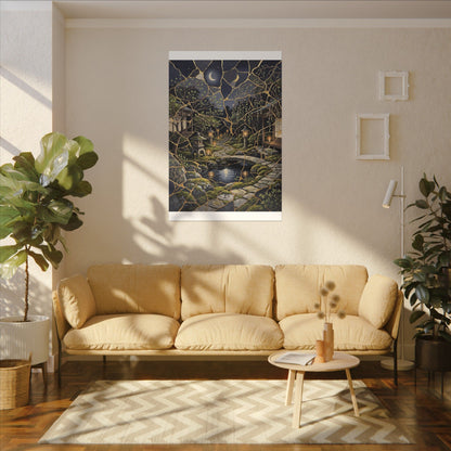 Kintsugi Moonlit Garden in Candlelight | Gold Vein Canvas Art