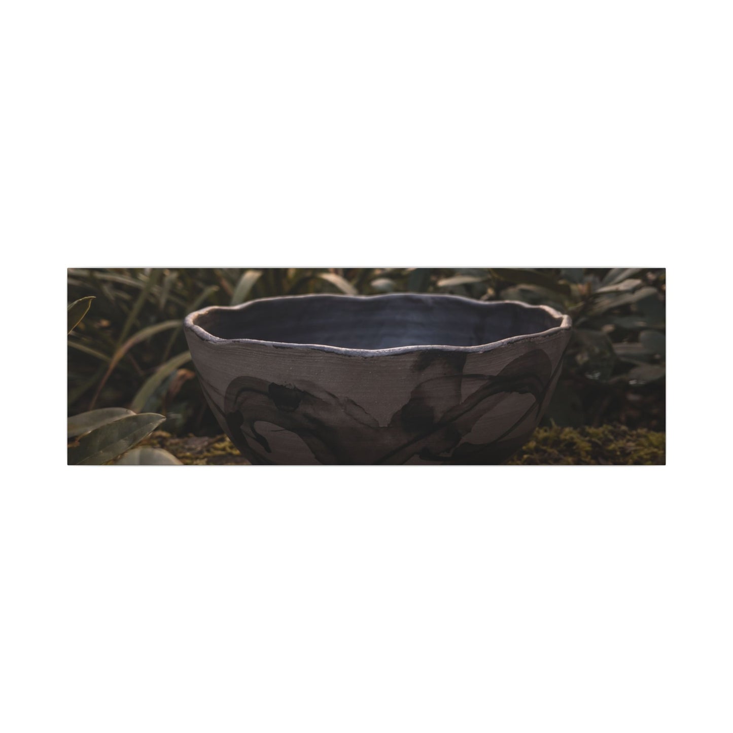 Ceramic Bowl Canvas Art | Summer Dark Japandi Charcoal Ink Art