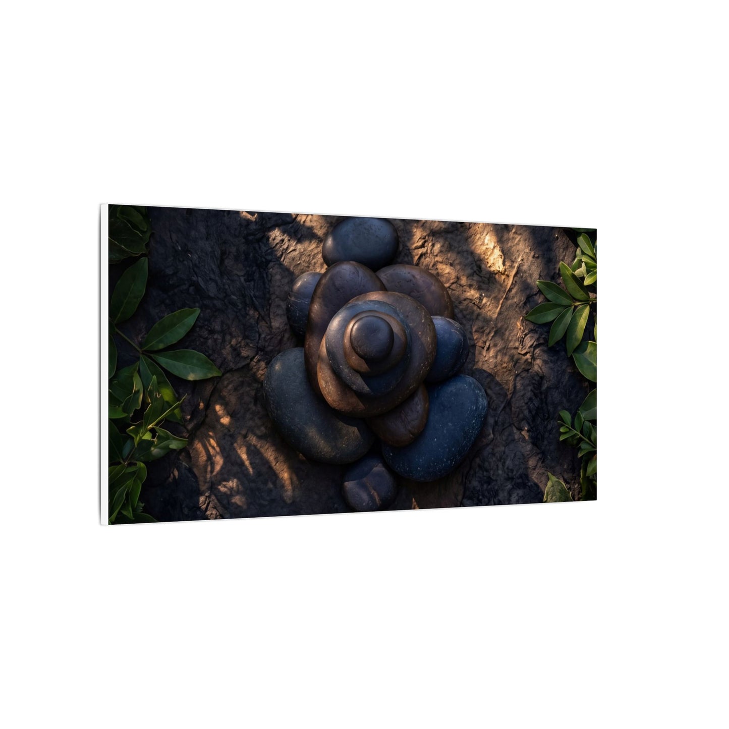 Ma River Stones Canvas Art - Dark Japandi Dark Texture