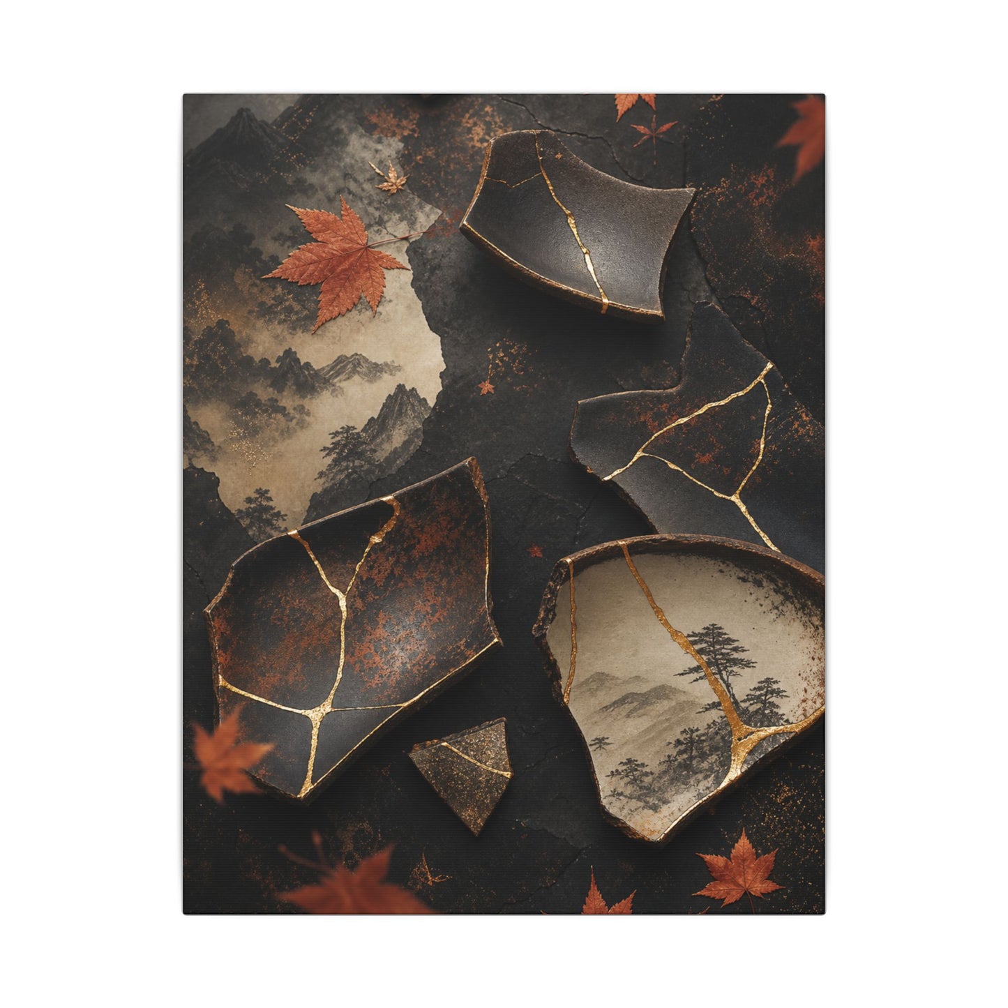 Broken Pottery Gold Vein Canvas Art | Philosophical Kintsugi Art