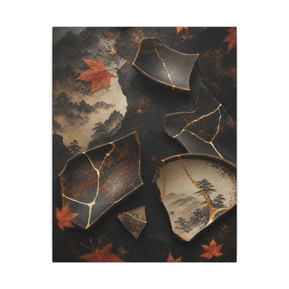 Broken Pottery Gold Vein Canvas Art | Philosophical Kintsugi Art