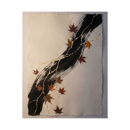 Ink Brushstroke Autumn Wall Art Print | Kintsugi Resilient Design