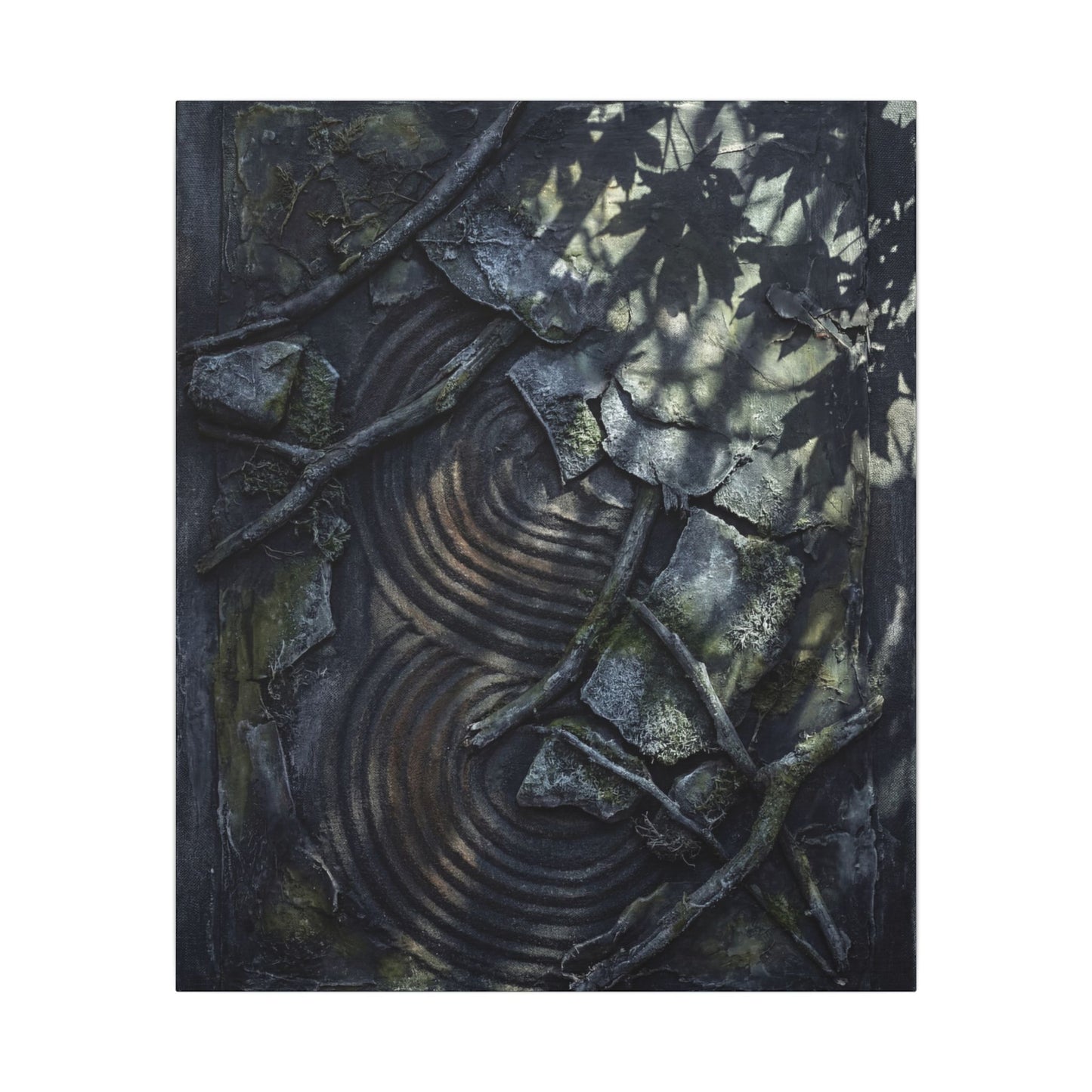 Rock Garden Canvas Art | Winter Dark Japandi Dark Texture Art