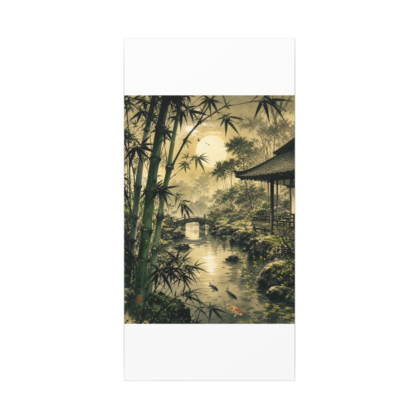 Moonlit Garden Sumi E Canvas Art | Calm Zen Art