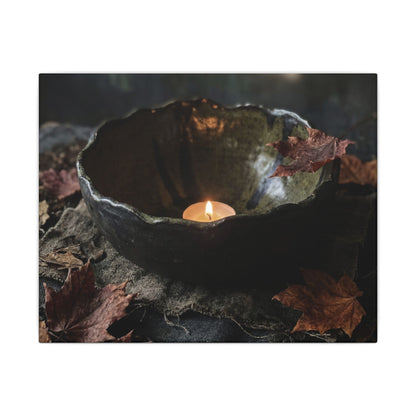 Candlelight Ceramic Bowl Canvas Art - Dark Japandi Kanso