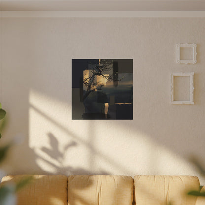 Golden Hour Pine Tree Canvas Art - Dark Japandi Kanso