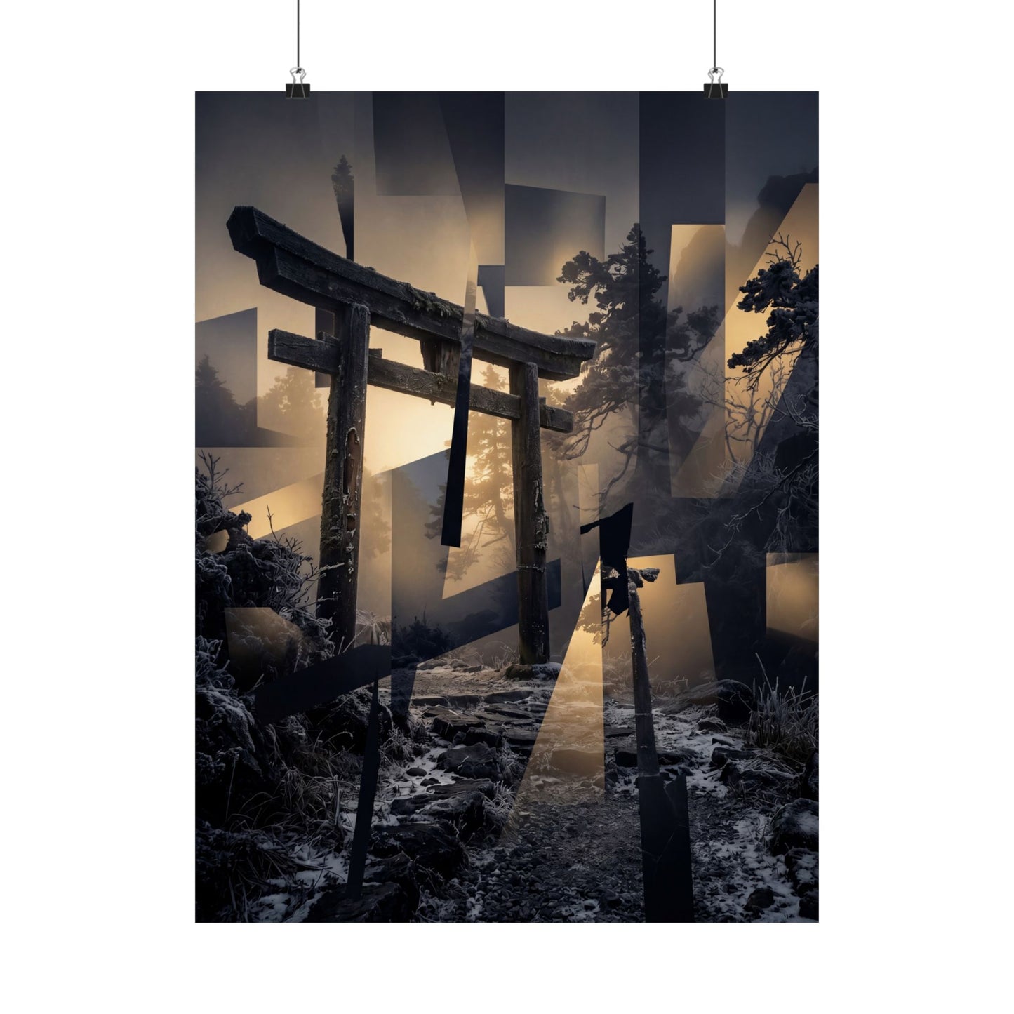 Torii Gate Wall Art Print | Winter Dark Japandi Moody Minimal Art