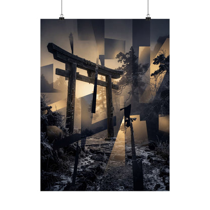 Torii Gate Wall Art Print | Winter Dark Japandi Moody Minimal Art
