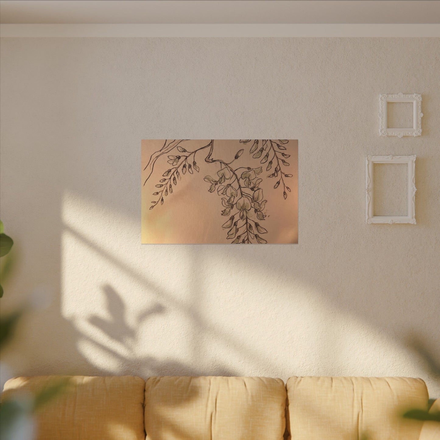 Japandi Wisteria in Candlelight | Minimal Line Canvas Art