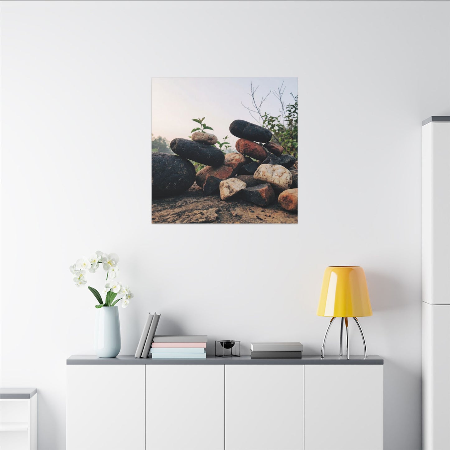 River Stones Canvas Art | Spring Kintsugi Broken Beauty Art