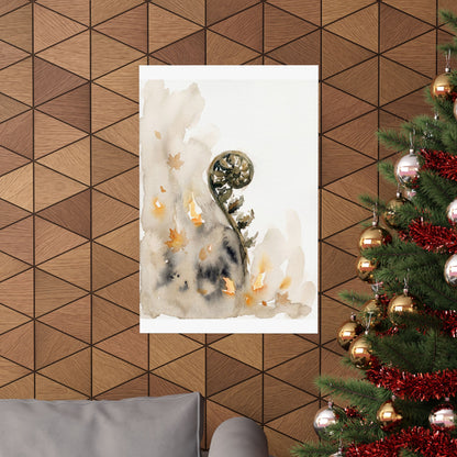 Fern Unfurling Watercolor Wall Art Print | Neutral Japandi Art