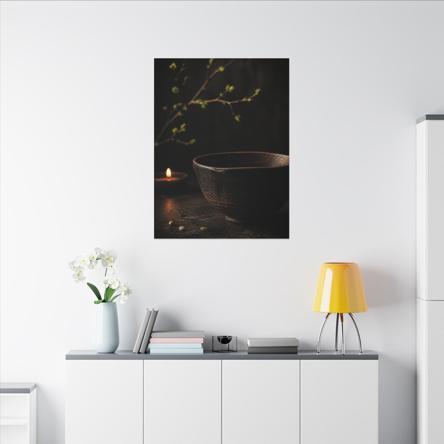 Moody Ceramic Bowl Canvas Art - Shadow Zen Dark Japandi