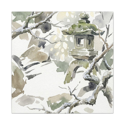 Elegant Stone Lantern Canvas Art - Watercolor Japandi