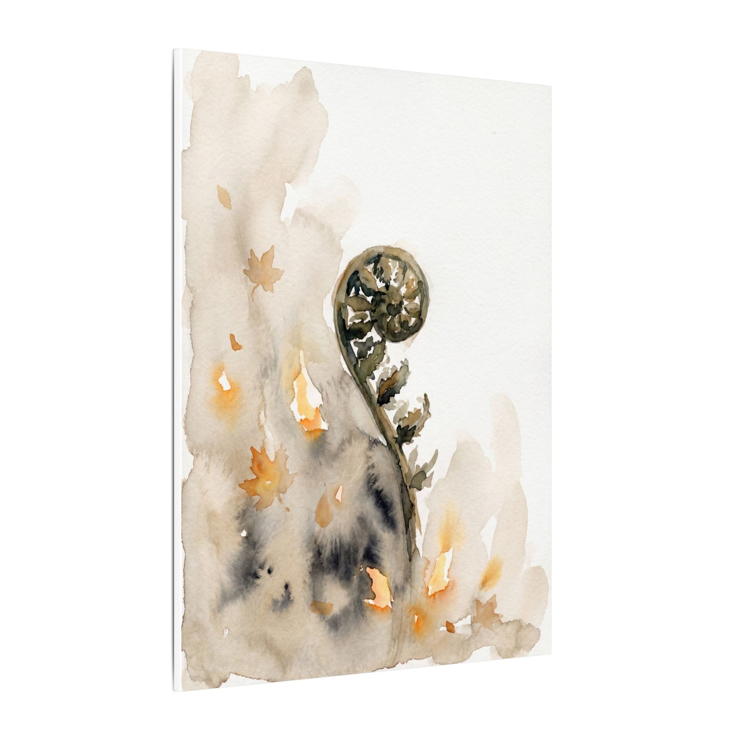 Fern Unfurling Watercolor Canvas Art | Earthy Japandi Art