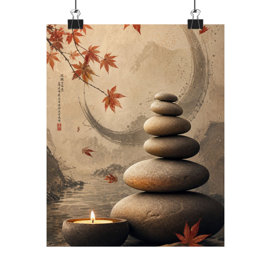 Ma River Stones Wall Art Print - Japandi Japanese Pattern