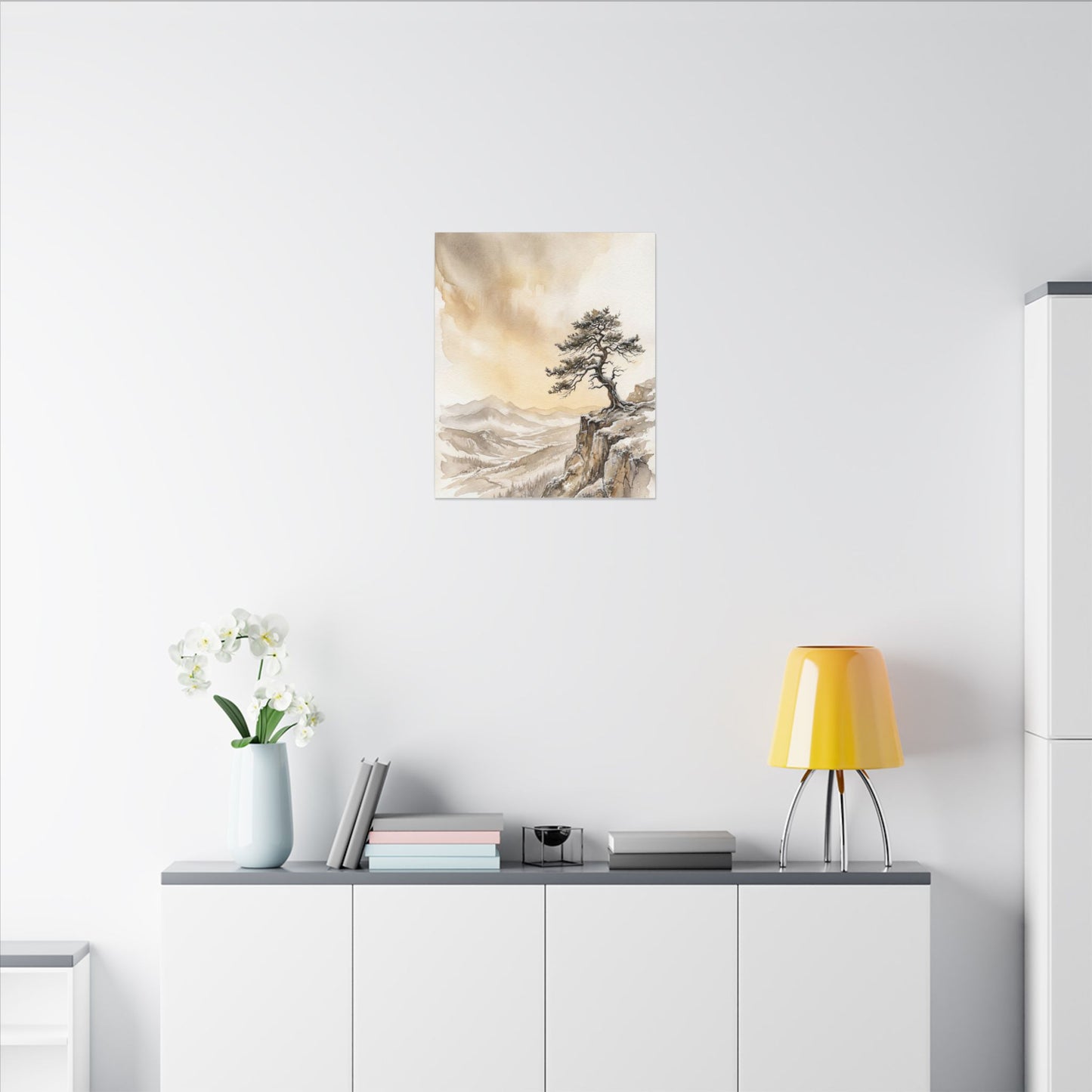 Pine Tree Canvas Art | Winter Japandi Watercolor Art