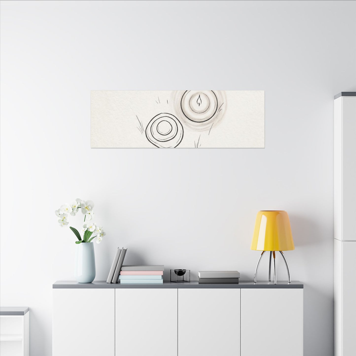 River Stones Canvas Art | Winter Japandi Minimal Line Art