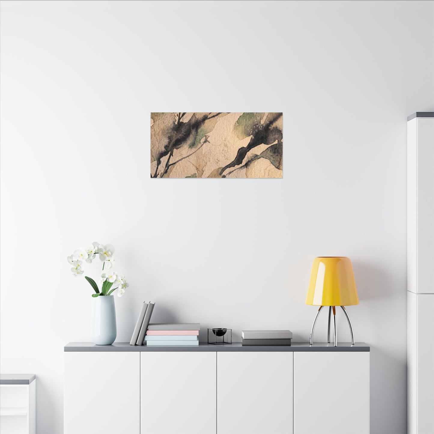 Japandi Shadow Play in Golden Hour | Watercolor Canvas Art