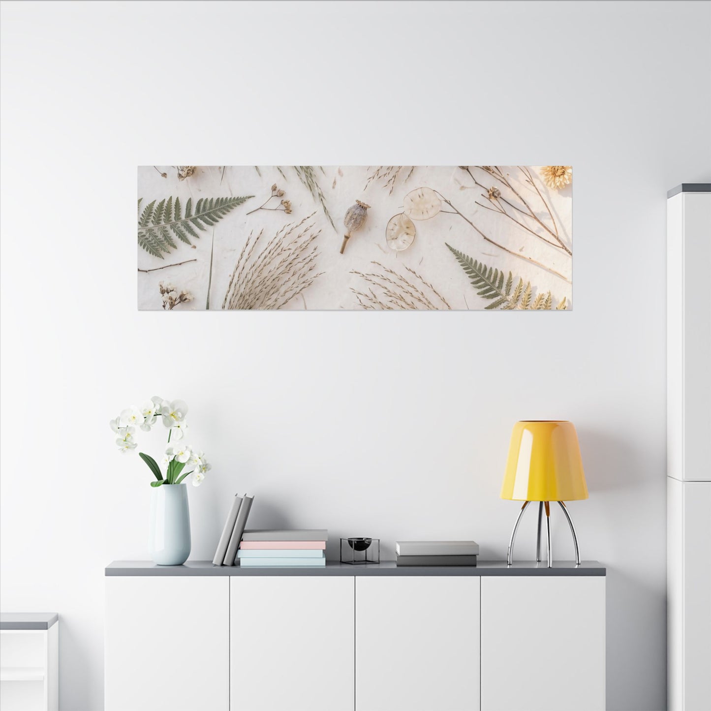 Elegant Dried Flowers Canvas Art - Japanese Pattern Japandi