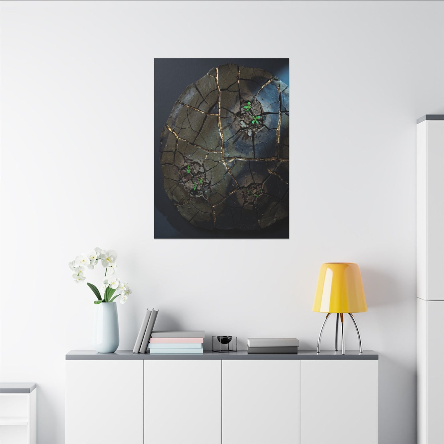 Dark Japandi Cracked Earth in Moonlight | Moody Minimal Canvas Art