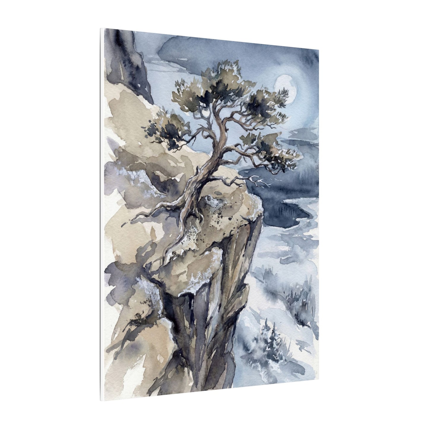 Pine Tree Canvas Art | Winter Japandi Watercolor Art