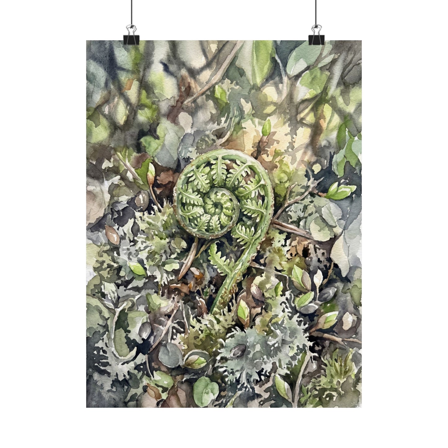 Dappled Fern Unfurling Wall Art Print - Japandi Shibui