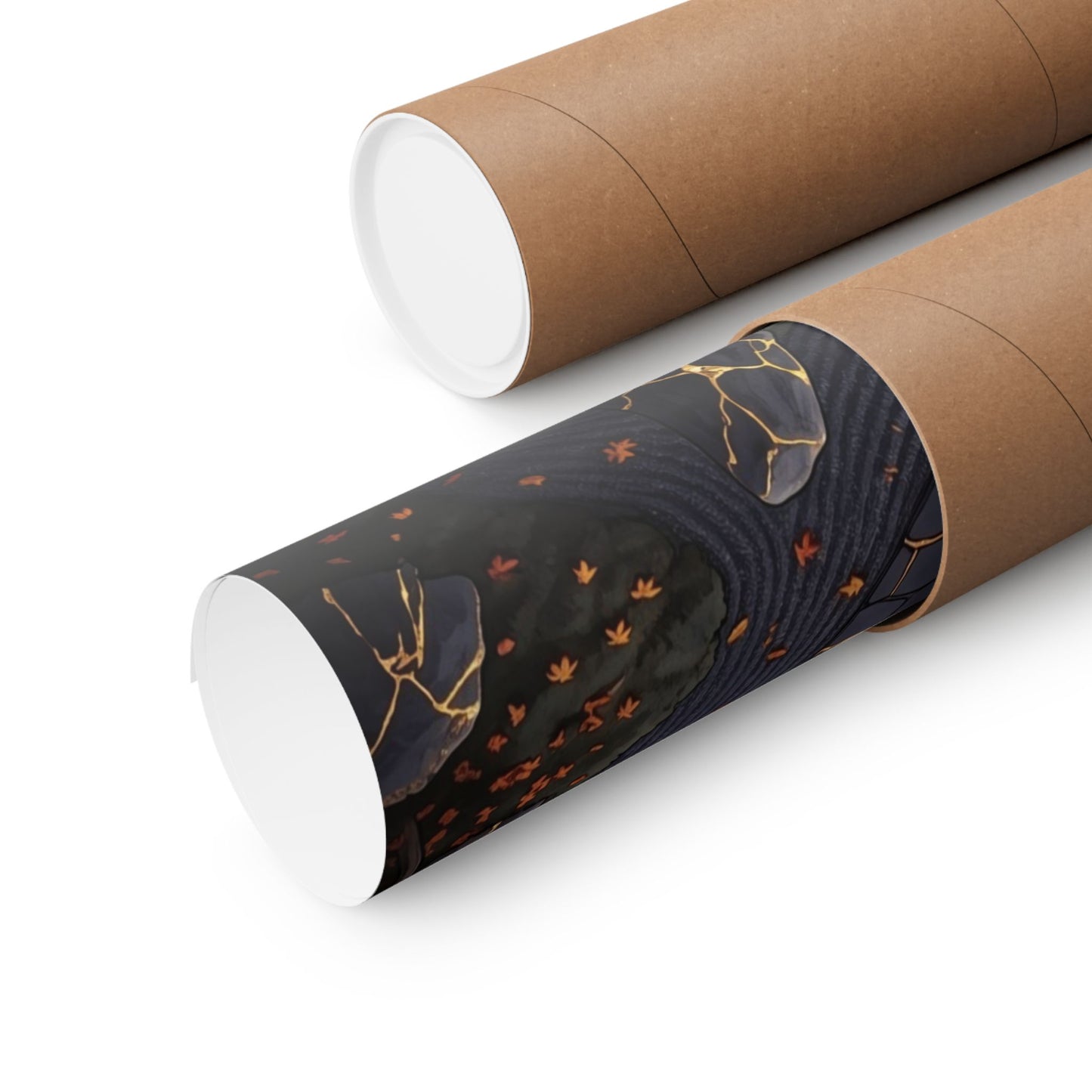 Moonlit Garden Wall Art Print | Autumn Kintsugi Gold Vein Art