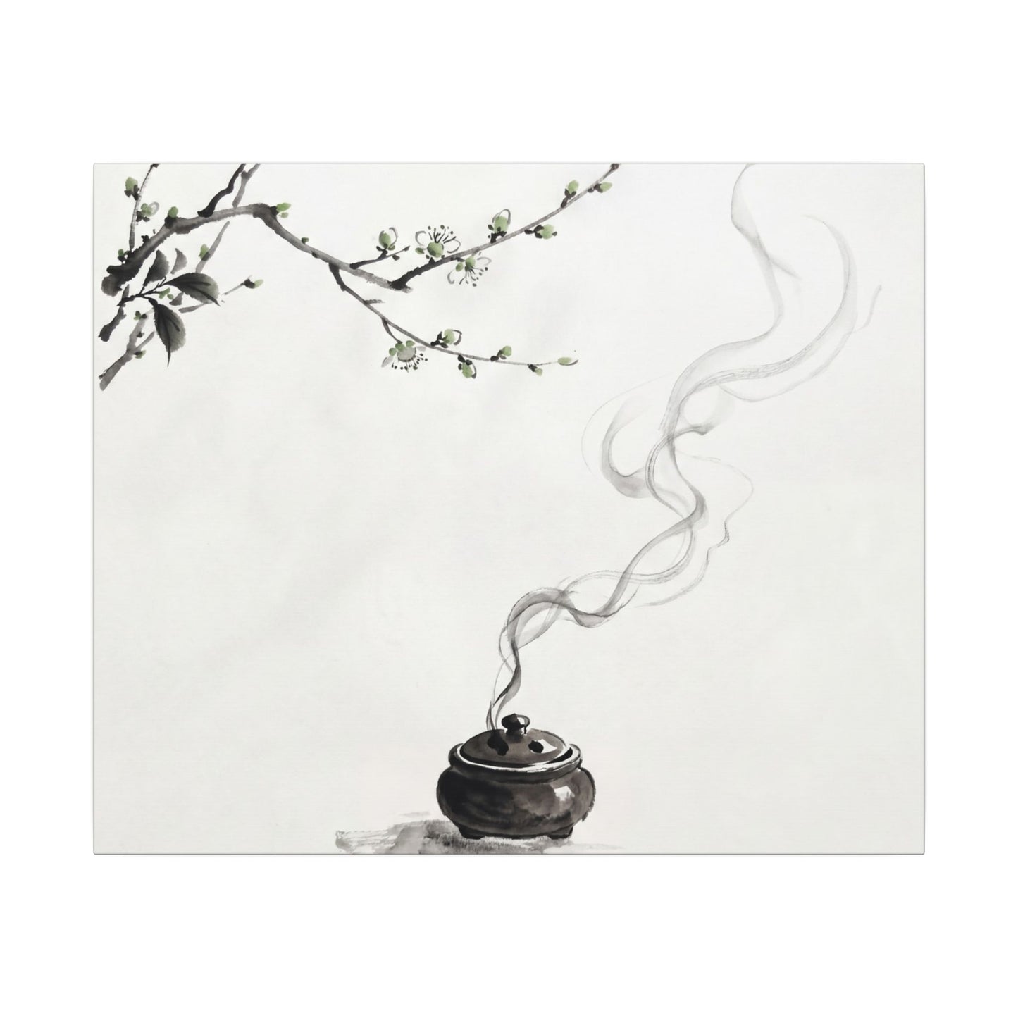 Calm Incense Smoke Canvas Art - Sumi E Zen