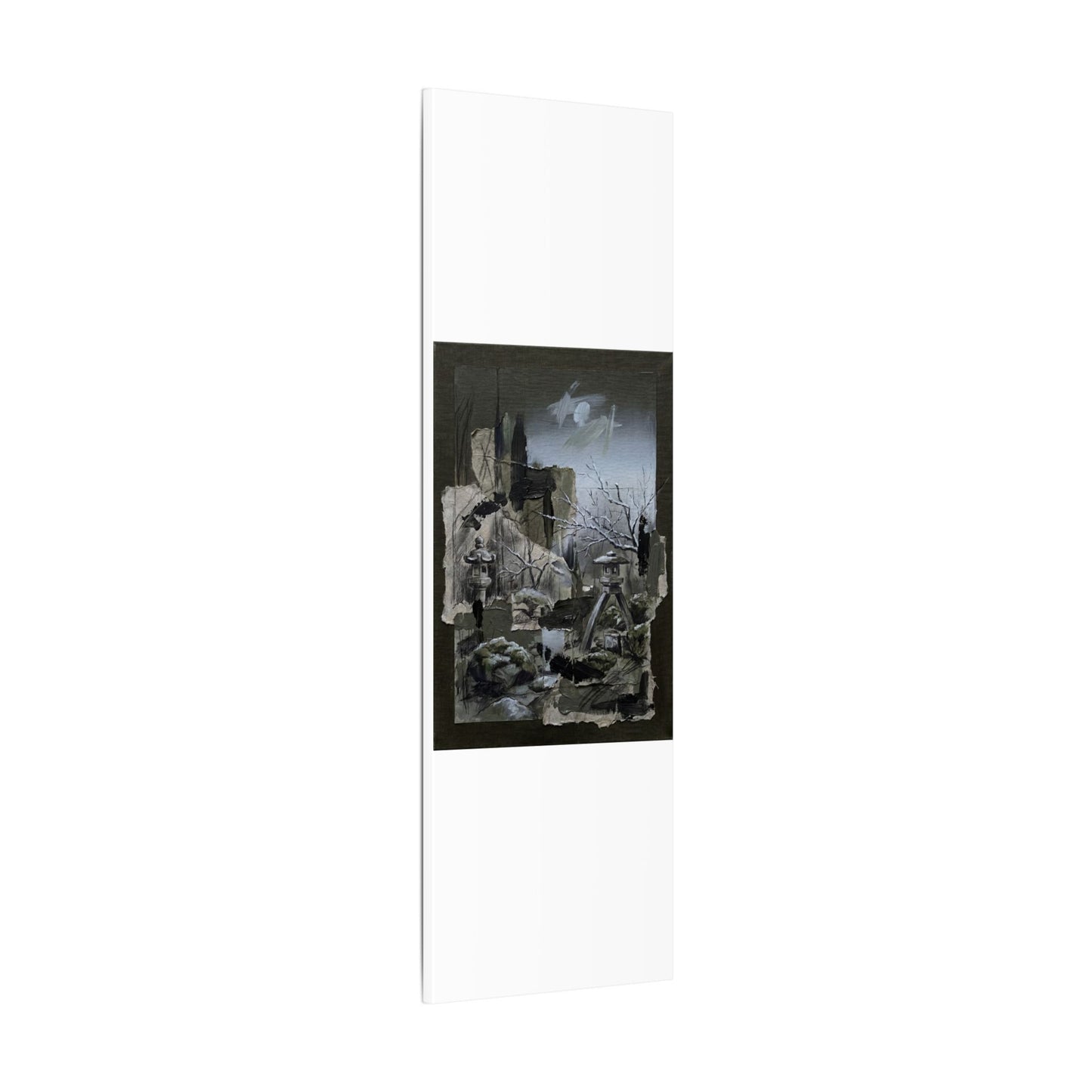 Winter Moonlit Garden Dark Texture Canvas Art | Moody Decor