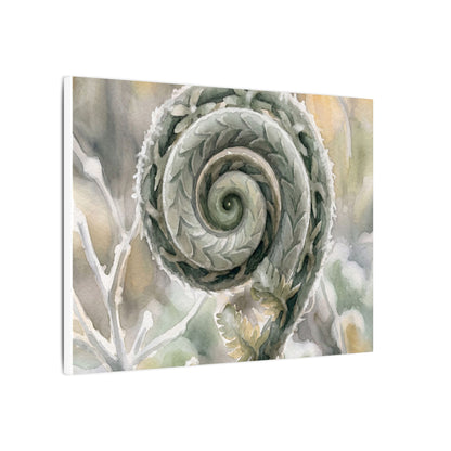 Winter Fern Unfurling Watercolor Canvas Art | Cozy Decor