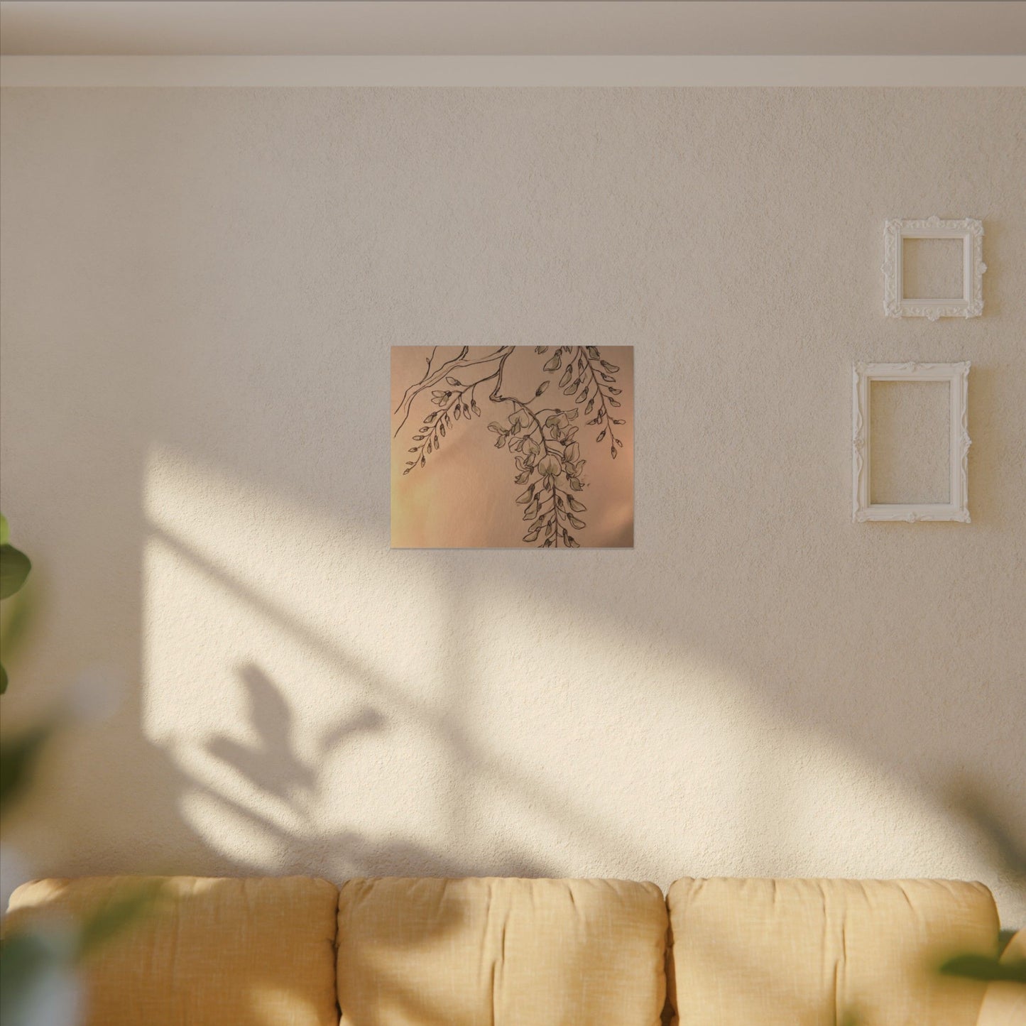 Japandi Wisteria in Candlelight | Minimal Line Canvas Art