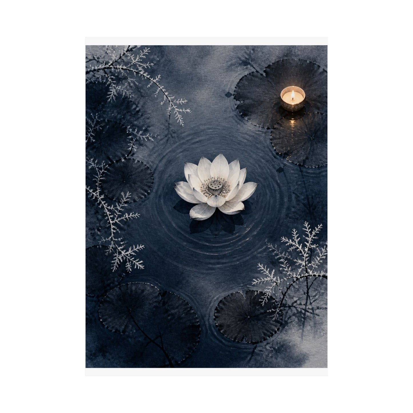 Lotus Flower Wall Art Print | Winter Zen Sumi E Art