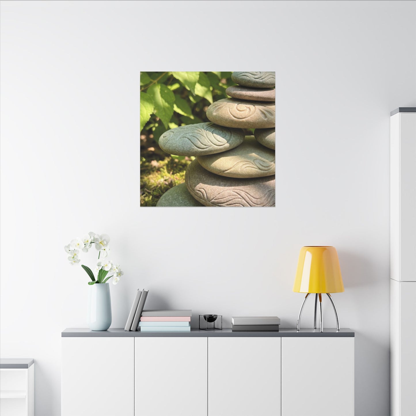 River Stones Summer Canvas Art | Japandi Earthy Design