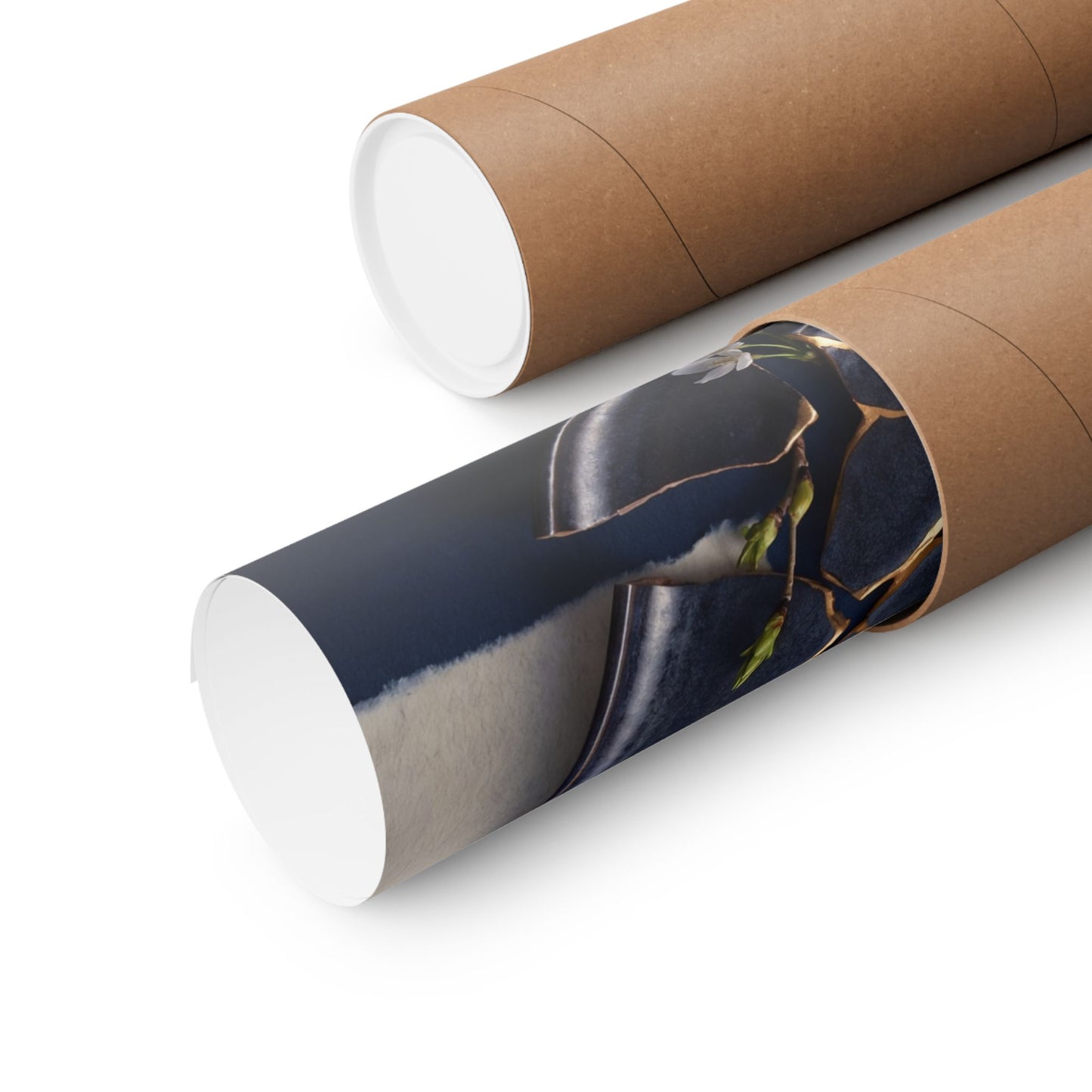 Kintsugi Paper Fold in Moonlight | Gold Repair Wall Art Print